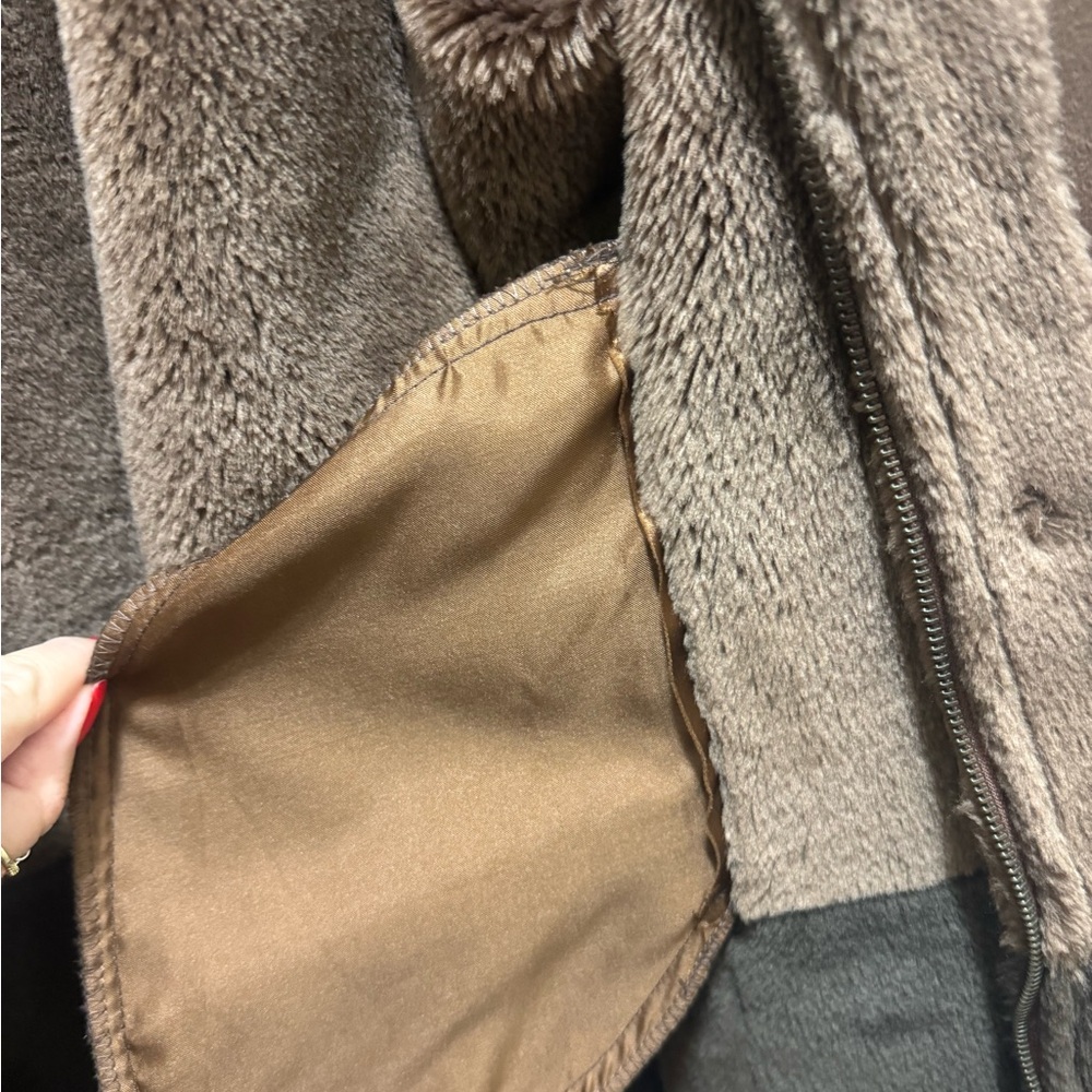 2X brown coat Color block Tan Brown Teddy Jacket suede shearling warm jacket - Picture 8 of 12